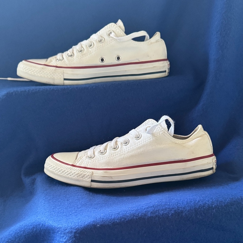 Converse Classic White Sneakers with Red Stripe